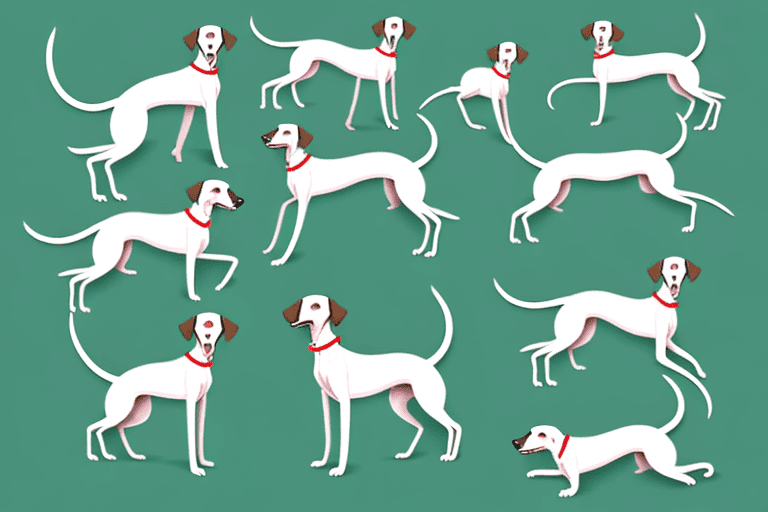 Several whippet type dogs in dynamic poses