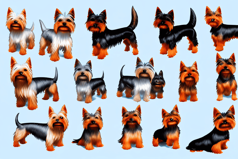 Several distinct types of yorkie dogs