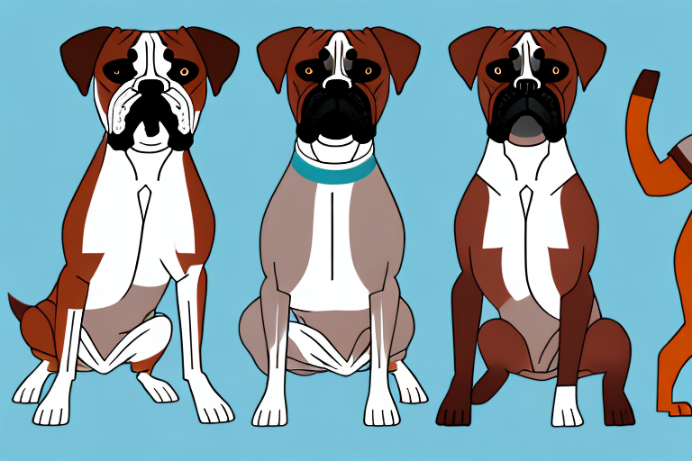 Three distinct types of boxer dogs in different poses