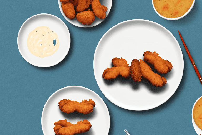 A curious dog looking at a plate of hush puppies on a table