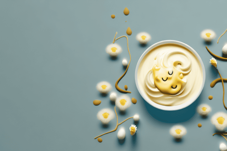 A happy dog sitting next to a bowl of vanilla custard