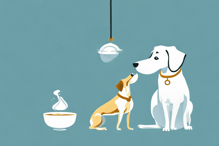 A curious dog sitting next to a bowl of buttermilk