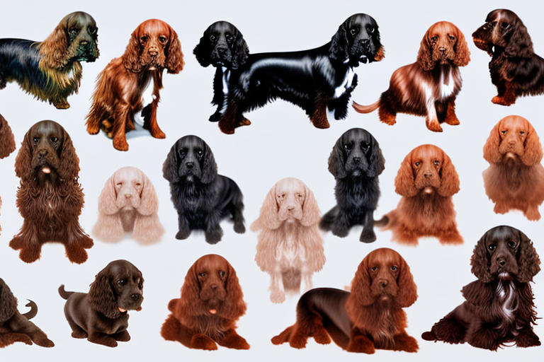 Several distinct types of cocker spaniel dogs