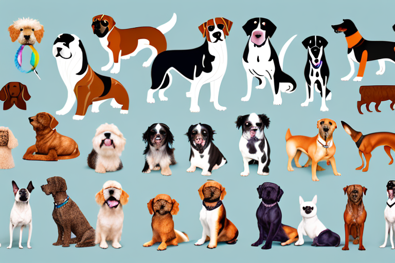 Several diverse types of dog breeds