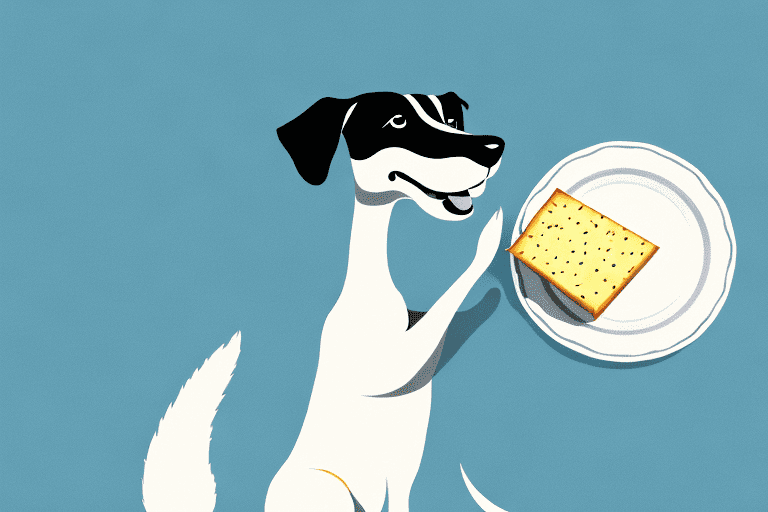 A curious dog sniffing a piece of kraft cheese placed on a plate