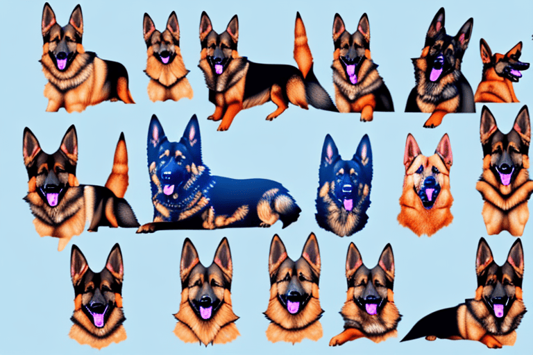 Several distinct types of german shepherd dogs showcasing their unique features and colors