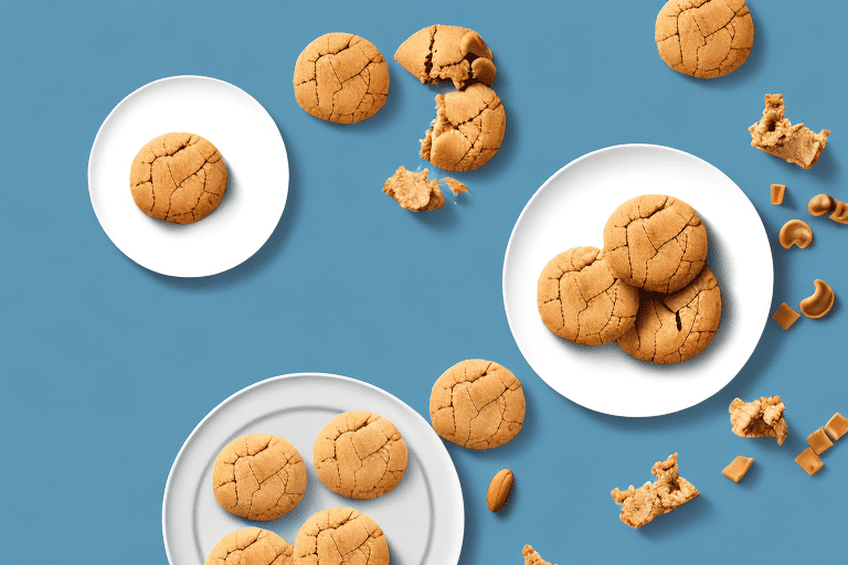 A curious dog sitting in front of a plate of peanut butter cookies