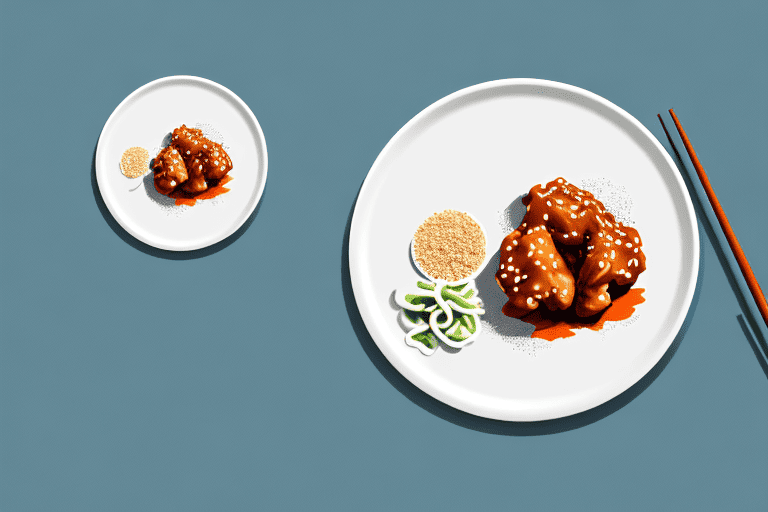 A curious dog sitting in front of a plate of sesame chicken