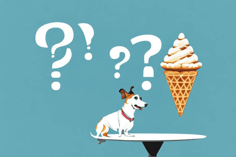 A curious dog sniffing a waffle cone that's placed on a table