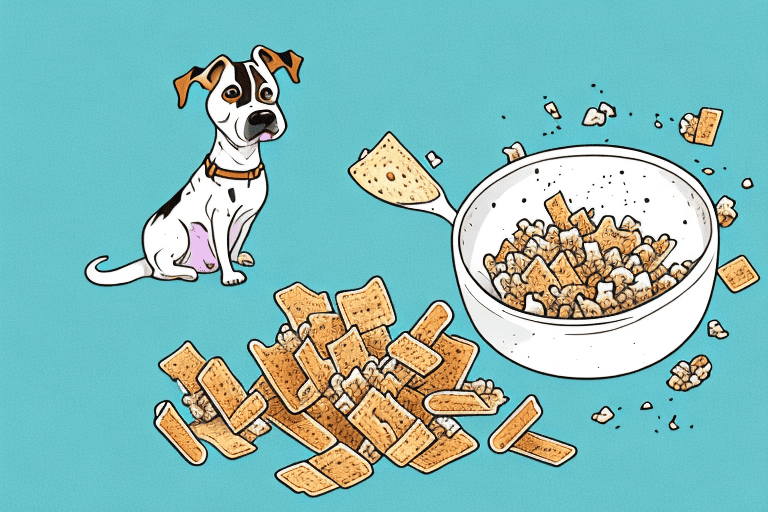 A curious dog sitting next to a bowl of cinnamon toast crunch cereal