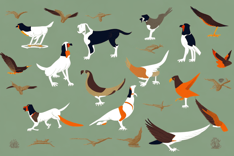 Several different types of bird hunting dogs