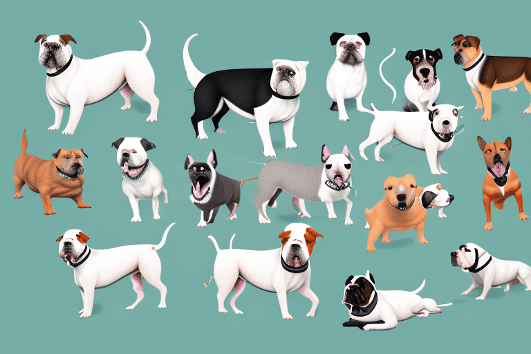 Several different bully breed dogs