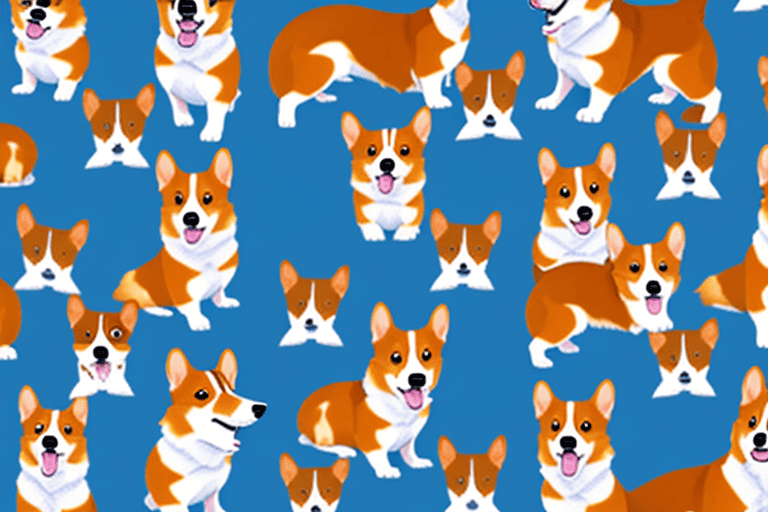 Several distinct types of corgi dogs in various poses