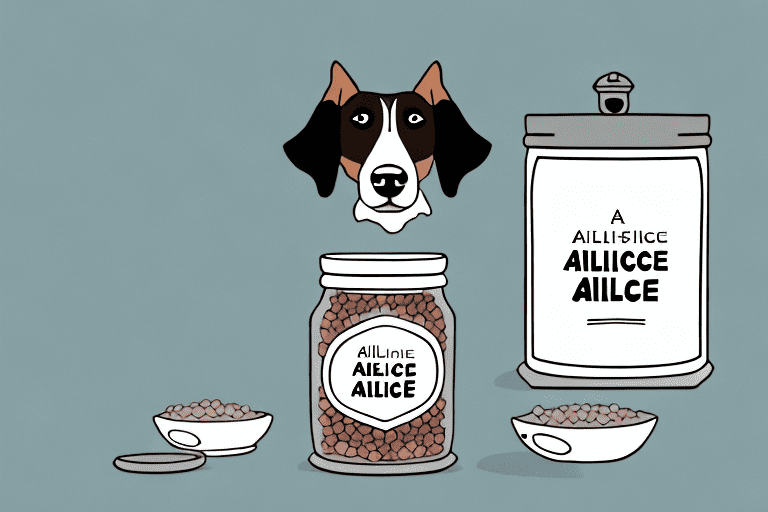 A curious dog sniffing a jar of allspice on a kitchen counter