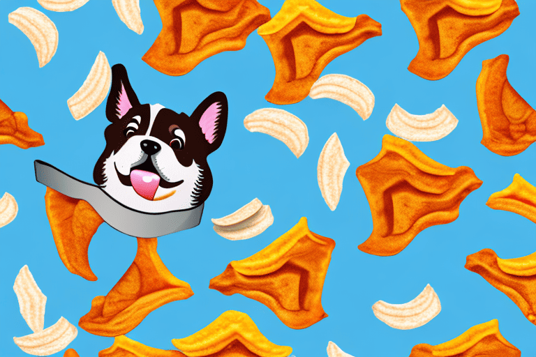 A curious dog sniffing a bag of bbq chips left open on a picnic blanket