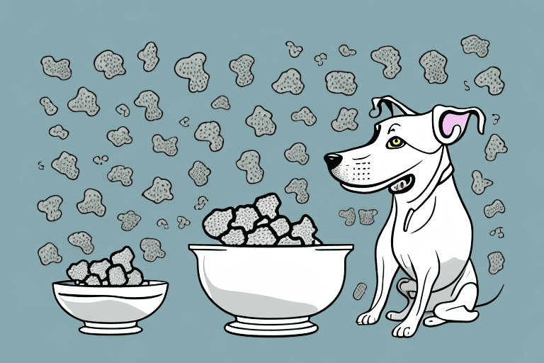 A curious dog looking at a bowl filled with giblets