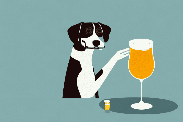 A curious dog sniffing a glass of ginger ale on a table