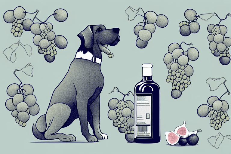 A curious dog sniffing a bottle of grapeseed oil