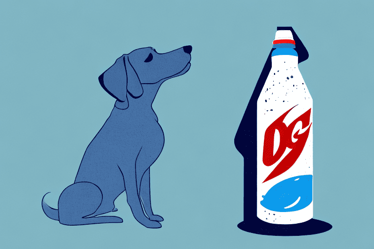 A dog looking curiously at a bottle of powerade placed on the ground