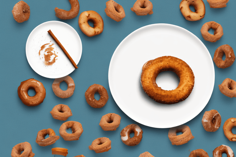 A happy dog sitting next to a plate of apple cider donuts