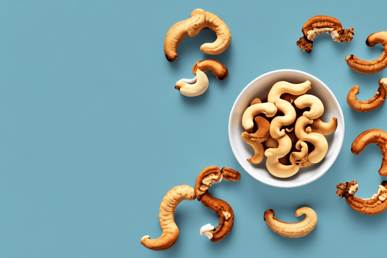 A curious dog looking at a bowl of honey roasted cashews on a table