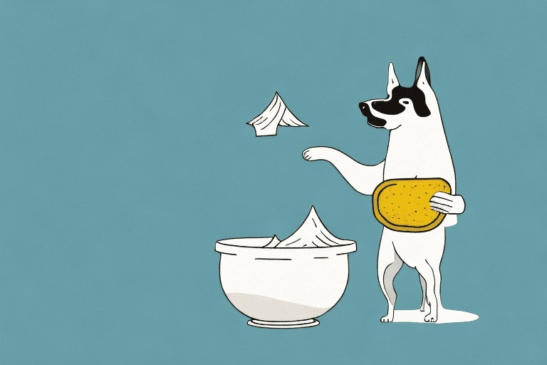 A playful dog curiously sniffing a pile of jicama sticks placed in a bowl