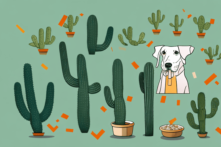 A curious dog sniffing at a nopales cactus