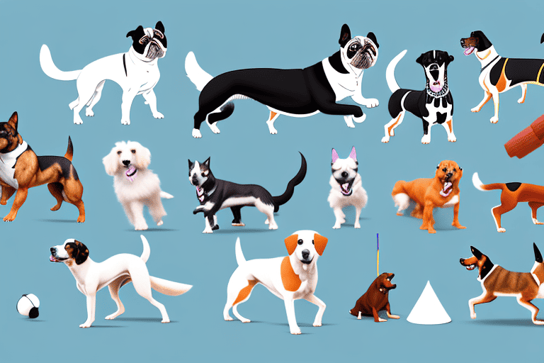 Various breeds of dogs in action