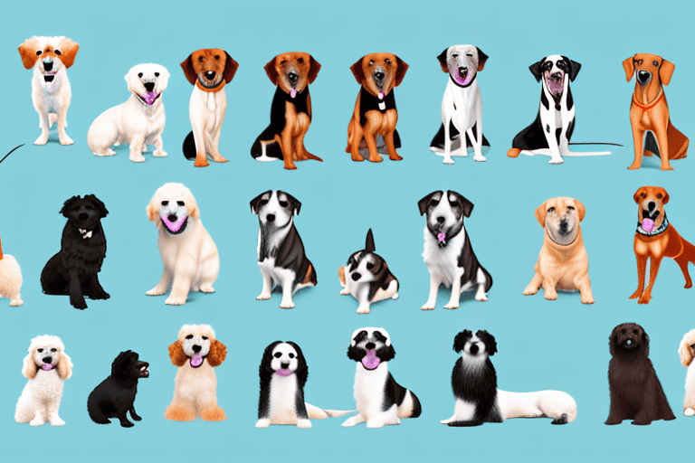 Various breeds of dogs in different postures indicating coughing