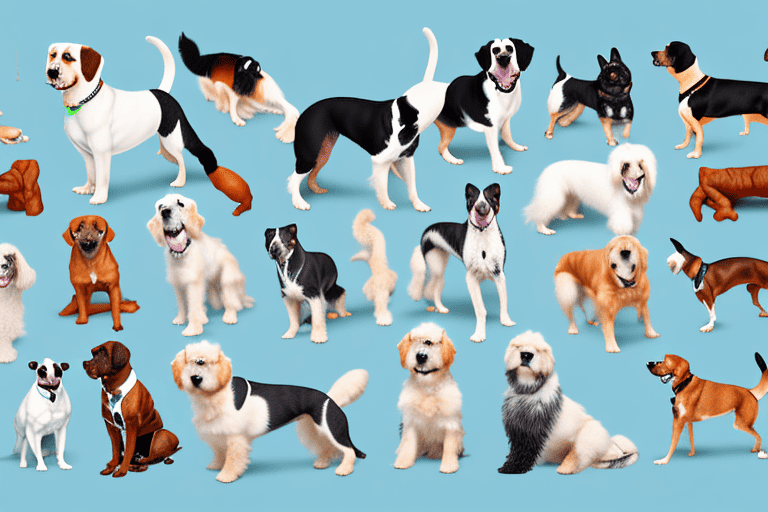 Several different breeds of dogs with a focus on their backside