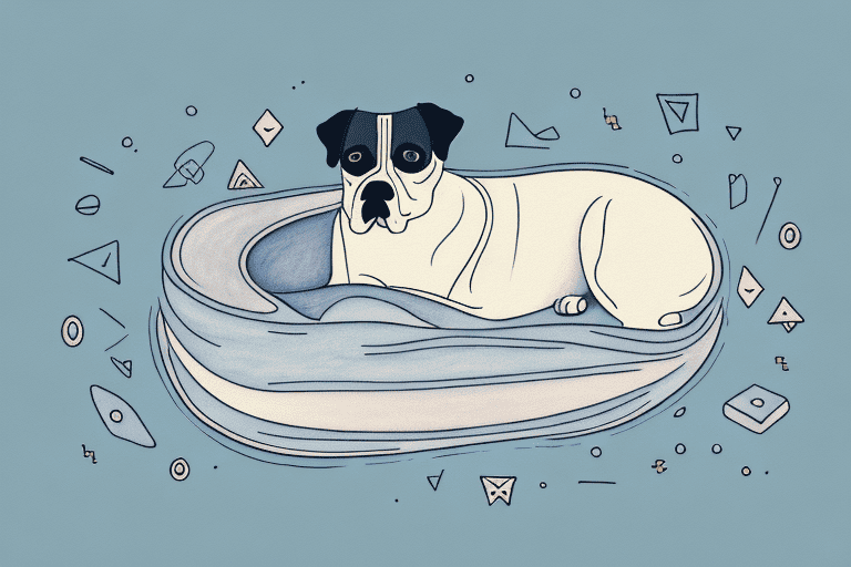 A calm dog comfortably resting under a weighted blanket