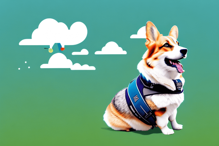 A corgi service dog wearing a vest