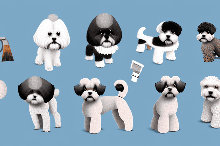 Various breeds of dogs showcasing different types of grooming cuts