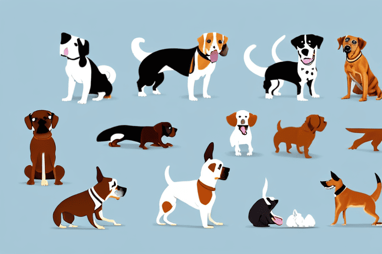 Several different dog breeds showcasing various signs of separation anxiety