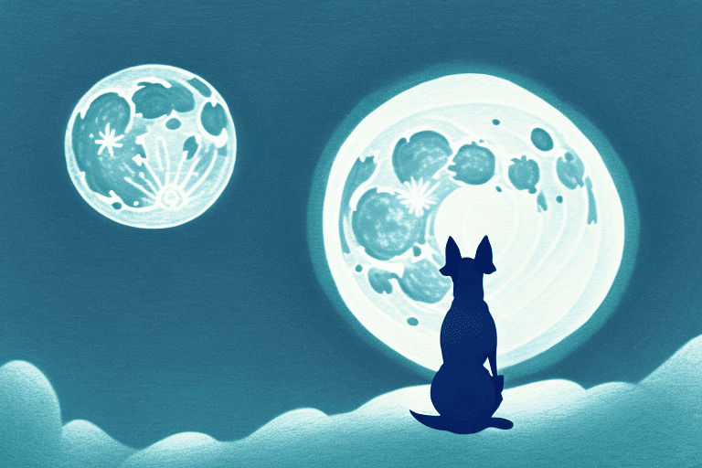 A serene night scene with a lone dog barking at the moon