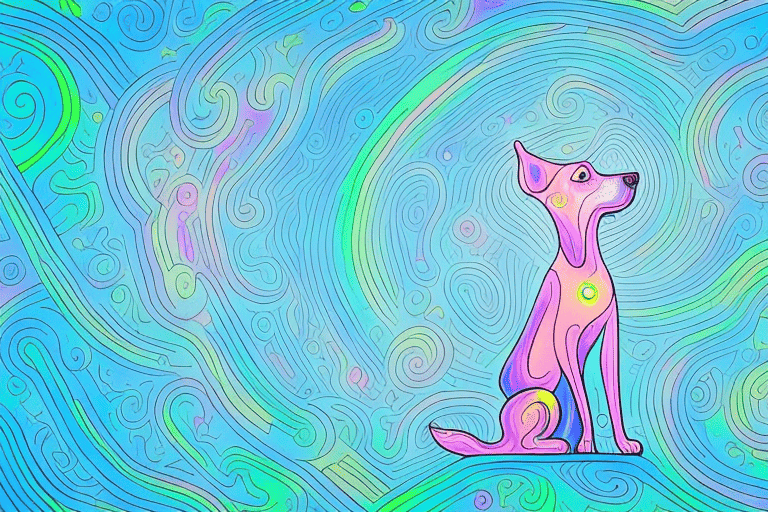 A dog sitting under a mystical