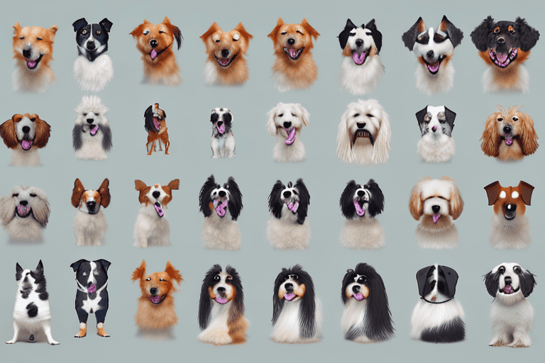 Various breeds of dogs in different poses