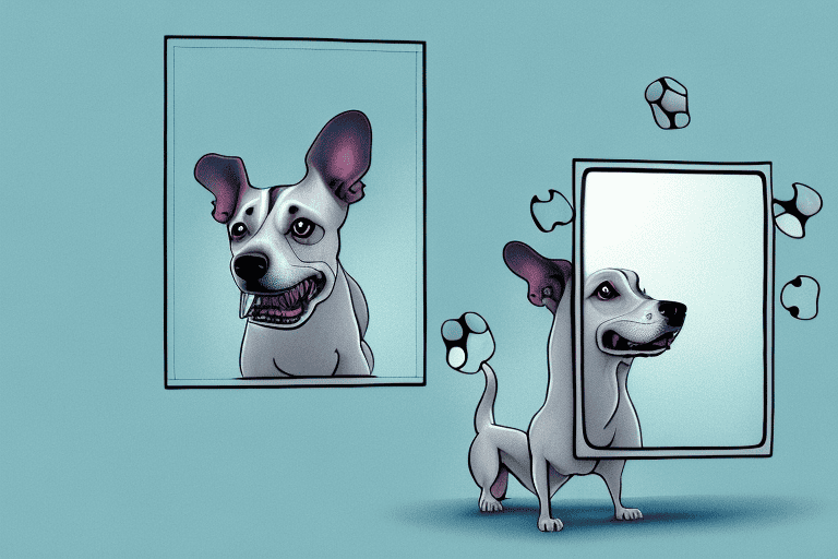 A curious dog barking at its own reflection in a large mirror