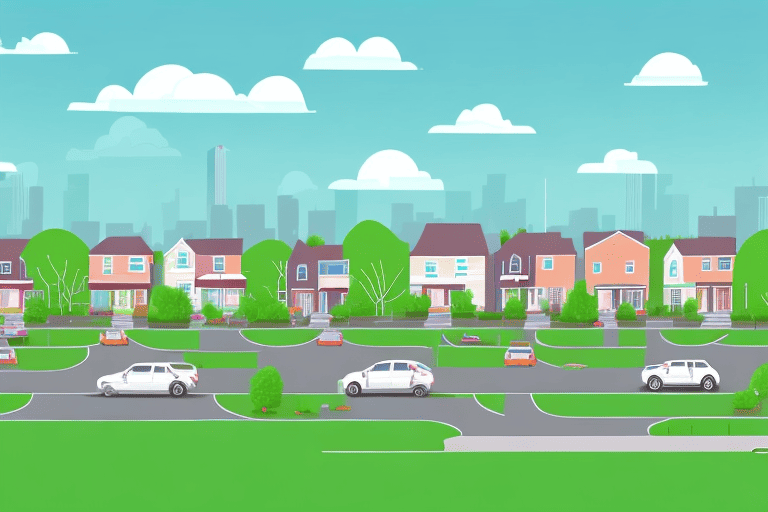 A suburban neighborhood with various houses