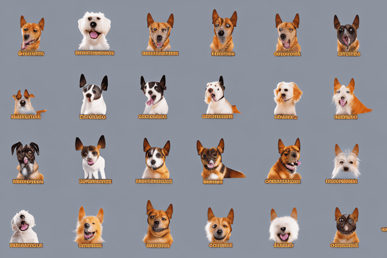 Various breeds of dogs in mid-bark