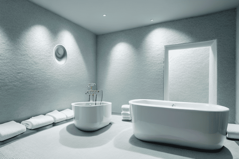 A serene spa setting with a few luxury foot soaking tubs filled with warm water and floating flower petals