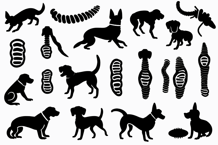 Several different types of dog parasites