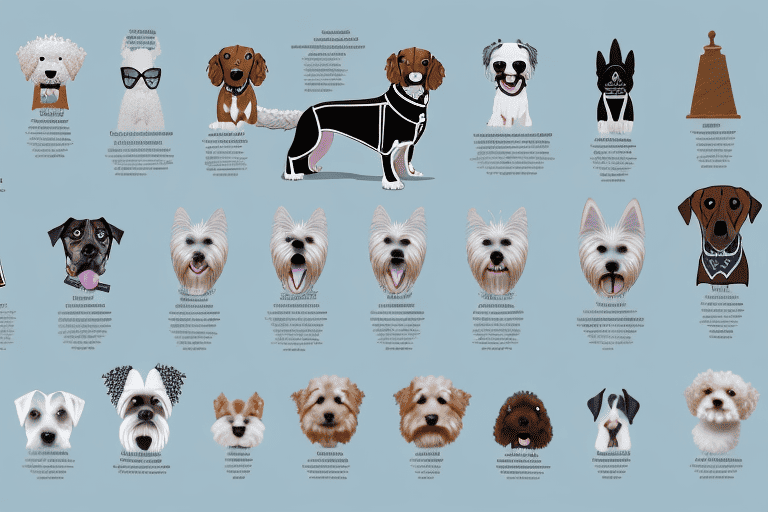 A variety of dog breeds in a suburban setting