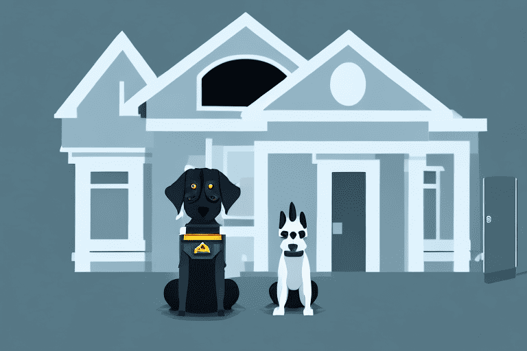 A menacing dog standing guard in front of a house