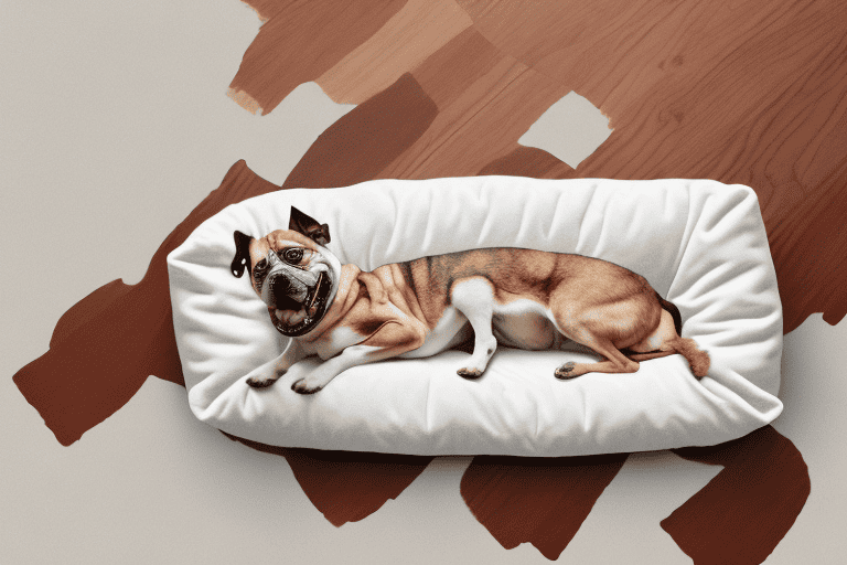 A cozy live love bark brand dog bed with a happy