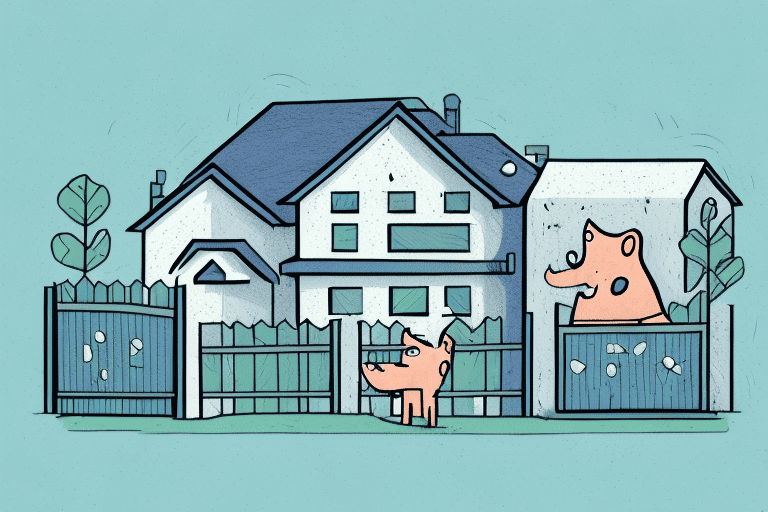 A suburban house with a barking dog at the fence line