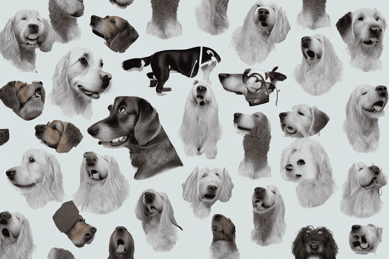 A human ear listening closely to a variety of expressive barks from different breeds of dogs