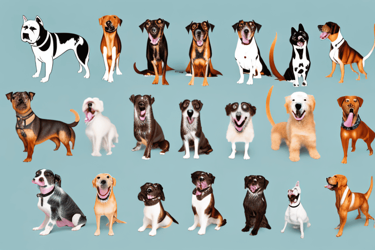 A variety of different dog breeds happily barking inside a well-structured