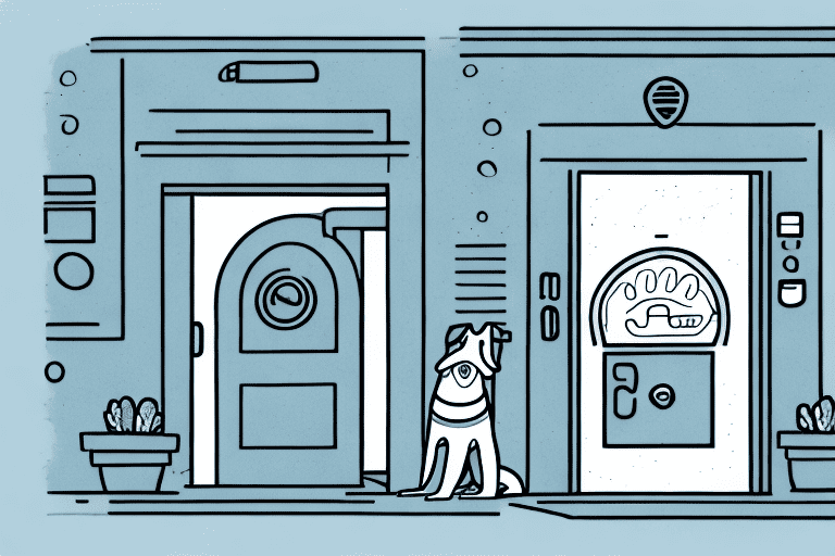 A dog barking at the front door with various signs of a visitor's presence outside