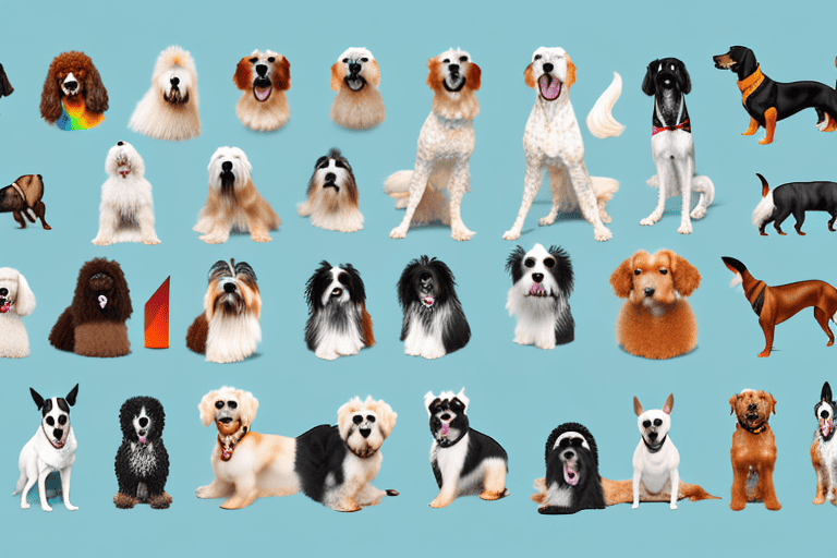 Various breeds of dogs in different show poses